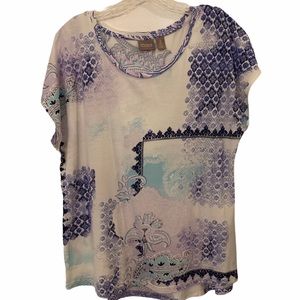 CHICO’S PURPLE and White Short Sleeve Top - Size 2